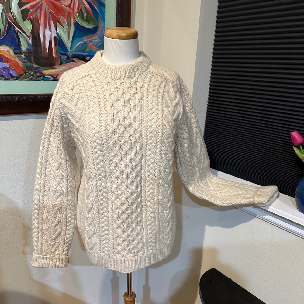 Fisherman Knit Cable Pullover Sweater c1970s Hand Knit - M Unisex